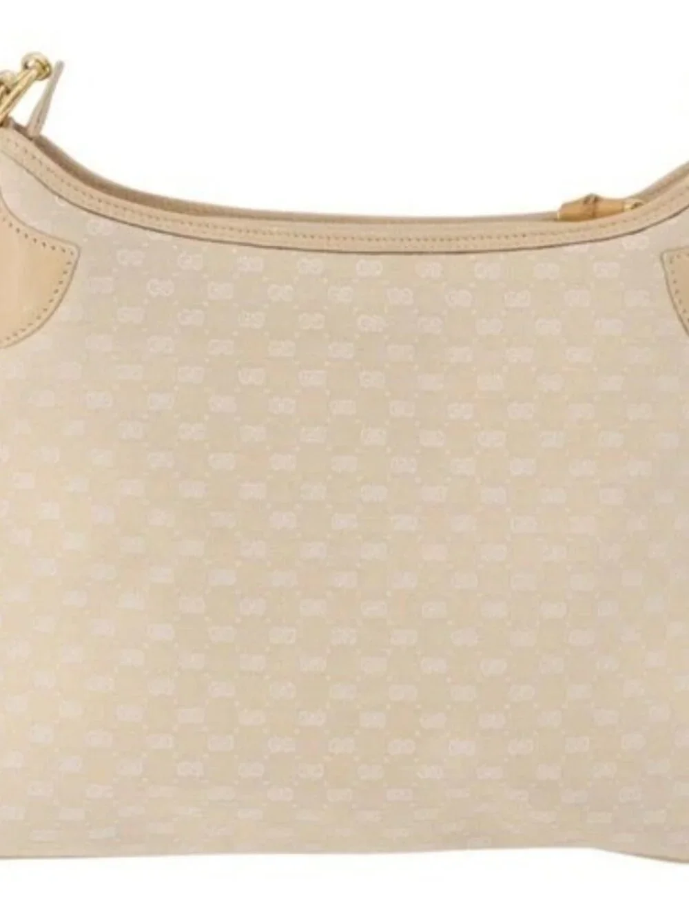 GUCCI Micro GG Canvas Bamboo Chain Shoulder Bag Ivory Gold Auth 186588